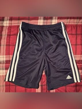 adidas Navy Blue Tricot Mesh Kids Shorts with White Stripes